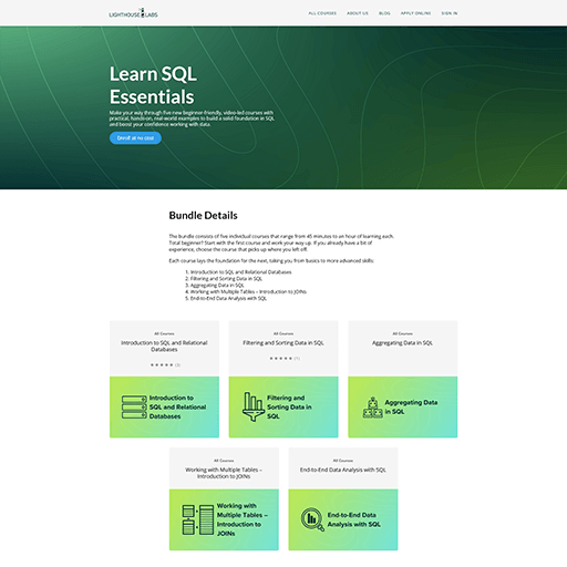 SQL Essentials Course web site screenshot.