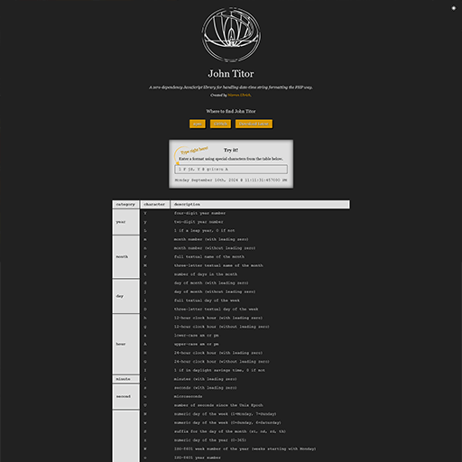 Screenshot of the John Titor npm package web site.