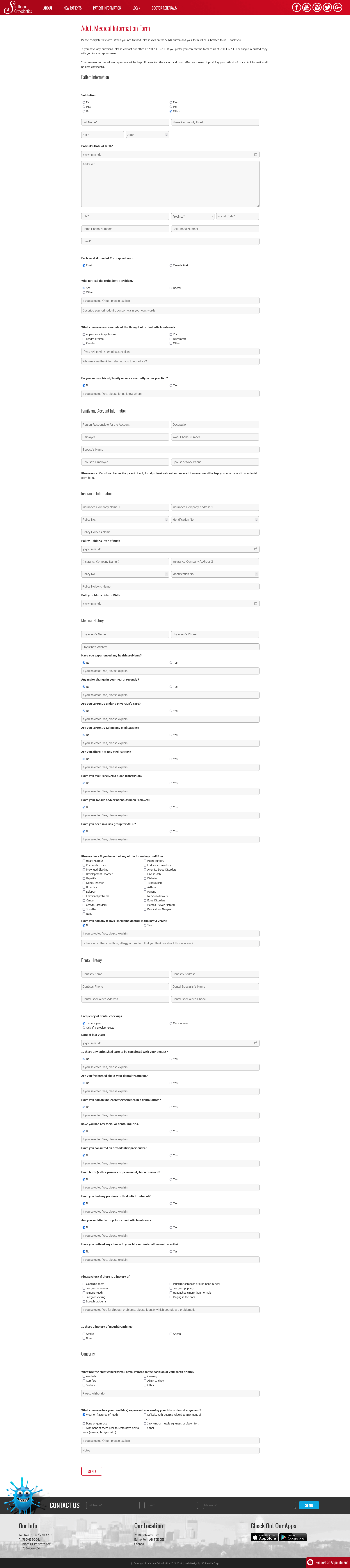 Strathcona Orthodontics Web Form circa 2016.